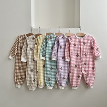 코코하니 아기 우주복 체크 곰 유아 우주복 가을 겨울 실내복 75 80 90