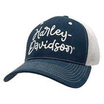 Harley-Davidson 여성용 자수 할리 스크립트 야구 모자 네이비 블루 블루.170872