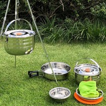 6인용 대형 스텐 코펠세트 냄비 접시 그릇 3중바닥