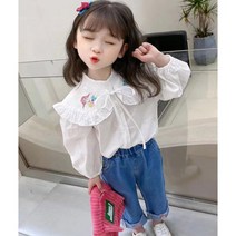 쁘띠앙쥬 여아 아동 데님인어공주세트 화이트블라우스+청바지