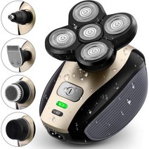 남성용 Telfun 5-in-1 전기 면도기 습식 및 건식 충전식 회전식 수염 코 귀 체모 트리머가 포함된 5D 플로팅 5헤드 무선 그루밍 키트 남성 아빠를 위한 얼굴 청소 브러시, Gold