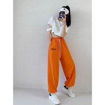 간지나는댄스걸 조거팬츠 방송댄스복개성 있는 프린트 재즈 힙합 스웨트팬츠 여성용 루즈 레깅스 하이 웨이