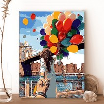 오로라데코덴 캔버스형 보석십자수 40x50cm, MK118 풍선을 든 여자