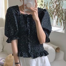 블링앤수 도트무늬 반팔 슬림핏 블라우스 LZZ183