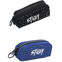 시크벤 팬시 스터디 왕지퍼 캔버스 필통 파우치 2개, 네이비+블랙