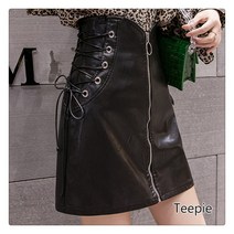 티피 여성 하이웨이스트 앞 지퍼 a선 치마바지