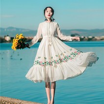 플라워 자수 레이스 쉬폰 복고 개화기 경성 소녀풍 원피스