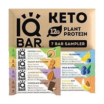 IQBAR Brain and Body 케토 단백질 바 아몬드 버터 칩 12개 에너지 저탄수화물 고섬유질 비건 저당분 식사 대용 스낵, 샘플러_7개(1개 팩)