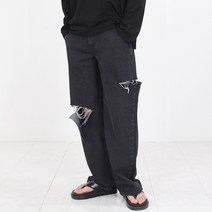 JYDS 남성용 하프밴딩 T 데미지 와이드 데님 팬츠 (2color)