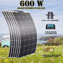 솔라 600 와트 12v 24v 시스템 캠핑 1000w 플렉서블 패널panneau solaire 300w 키트 컴플리트 캐러밴 파라 케이스 100w, 01 600w solar system