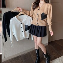메이드진 하트패치 여성가디건 봄 니트 브이넥 데일리 가디건