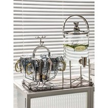 워터 디스펜서 대용량 내열유리주전자 물통 컵세트, 담배재6컵수납곰통1개십자가트레이1개국자6개무료