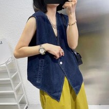 청조끼 베스트 데님 여성 여자 조끼 비대칭 캐주얼 올 매치 레트로 기본 창의력 스타일 패션
