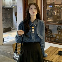 2022년 봄 여성 상의 긴팔 셔츠 디자인감 데님 셔츠 봄옷