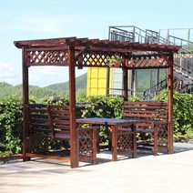 원두막 야외정자 조립식 파고라 옥상 전원주택 마당 썬테크 농막 정자, 의자와 90휠 테이블이 있는 특대형