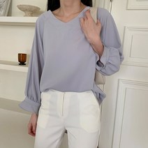 핫바 나그랑 브이넥 블라우스 DM-210961