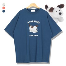 오마보이 남성용 퍼피인형 라운드넥 면 반팔티