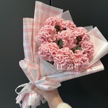 수제 diy 울 니트 카네이션 셰 뜨개질 코바늘 가방 수세미 목도리 뜨기 세트, 로맨틱 파우더 + 포장지 + 튜토리얼 (꽃 9개