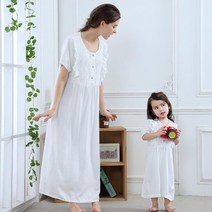 맘커플 모녀 시밀러룩 원피스 아빠아들 엄마랑딸 아기랑 커플룩 Homewear 패션 부모자식 복장 잠옷 짧은 소매 느슨한 Nightdress 가족 옷 A417