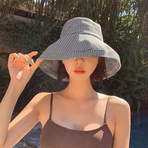 유유라키 체크 벙거지 버킷햇 모자