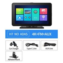 카플레이모니터 7 인치 4K 자동차 DVR 카플레이 무선 유선 안드로이드 오토 ADAS 대시보드 와이파이 블루투스 AUX 대시캠 GPS 후방 카메라 동영상 레코더 Android, NO ADAS+64G