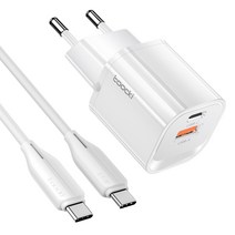 Toocki GaN PD3.0 PPS 33W C타입 미니 2포트 초고속 충전기 CtoC 60W 케이블 포함, 화이트, 1개
