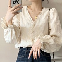 펀칭블라우스 레이스블라우스 여성 남방 쉬폰