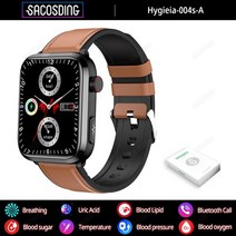 혈당측정스마트워치 손목시계 측정기 체크기 다기능 관리기 남녀공용 남성용 혈당 스마트 워치 건강 요산 모니터 ECG PPG 시계 심박수 블루투스 통화 스마트워치 2023 신제품, 7.Leather brown