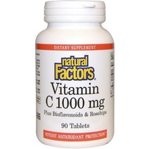 네추럴팩터스 비타민 C 1000mg 플러스 바이오플라보노이드 & 로즈힙 타블렛, 90개입, 1개