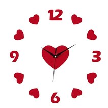 DIY 레드 하트 벽시계 아크릴 음소거 중공 벽시계 거실 침실 사무실 연구실, 빨간색, 빨간