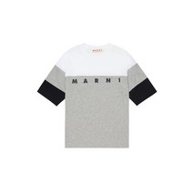 마르니 키즈 아동공용 컬러 블록 로고 프린트 반팔 티셔츠(M00654_0M903) KMN32YRTS018GR 그레이