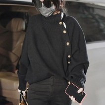 박시 아우터 니트가디건 조소당 같은스타일 블랙 스웨터 여성 황금색 아니 대 저울 목폴라 상의 4865211407