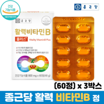 비타민B 정 알약 비타민 B1 B2 B6 B12 B군 비오틴 엽산 식약처인증 비타민비, 3박스, 종근당 활력비타민B 플러스 60정