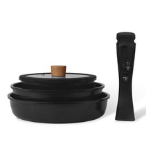 엔젤쿡 세라믹 코팅 탈착핸들 쿡웨어세트, 블랙, 18cm냄비, 18cm 냄비뚜껑, 22cm웍냄비, 24cm팬, 탈착핸들