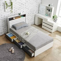 서광퍼니처 바바라 LED 수납형 슈퍼싱글 화장대세트 SS jf2, 바바라 침대프레임(화이트그레이)+화장대(화이트)