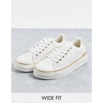 London Rebel Wide Fit 여성 운동화 스니커즈 와이드 핏 화이트 메탈 트리밍 레이스업