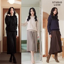 런칭가 79 900원)스튜디오럭스 캐시블렌드 후드 니트+플리츠 원피스