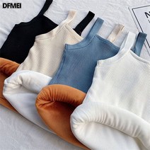 DFMEI 따뜻한 쇼트 나시 니트 여 민소매 기모 도톰 나시 탑