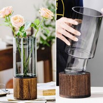 엔틱 꽃병 긴 유리 화병 생화 말린꽃 조화 꽂이통 S, 통나무유리꽃병_L