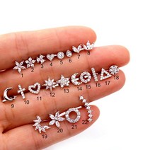 쉽고백팩 강아지 가방 아기띠 슬링백 켄넬 패션 316 스테인레스 스틸 미니 지르콘 연골 피어싱 스터드 귀걸, 02 Silver_22 22
