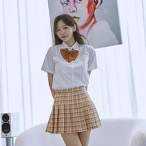 마롱패션 오렌지 체크 스커트 치마 교복 학생복 여자 쇼핑몰