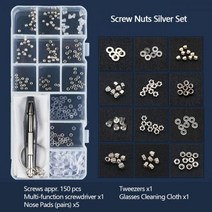 고리형 지퍼 수선 수리 COLOUR_MAX 선 안경 나사 세트 너트 코 패드 광학 도구 부품 모듬 키트, Silver Screw Nuts