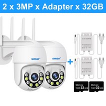 CCTV 보안 카메라 내집 지킴이Smar-1080P 클라우드 스토리지 무선 PTZ IP 카메라 스피드 돔 CCTV 보안 야, [08] 2x3MPxAdapterx32G, [01] 3.6mm