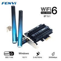 3000mbps wifi 6 인텔 ax200 pci-e 블루투스 5.1 듀얼 밴드용 무선 어댑터 2.4g5ghz 802.11ax wlan 네트워크 카드 win10-64 비트, fv-ax3000s