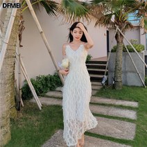 DFMEI 기질 초선 나시 초화 오프닝 원피스 초선 원피스 롱스커트