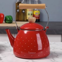 오레가노 꽃무늬 법랑 주전자 밀크티 티포트 인덕션 가스레인지 겸용 (종류 다양), AO.레드 도트 (2.2L)