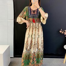 여름 비치 보헤미안 원피스 에스닉 빈티지 롱스커트 여 여행-99558