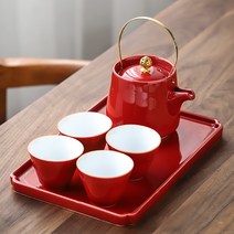 해외출고상품 찻잔 트레이 다도 쟁반 세트 다기 홈카페도자기 다기 세트 중- 찻주전자 찻잔 쟁반 세트 가정용 거실-61905, 단일옵션, 04.명홍양주전자 사각 접시 세트