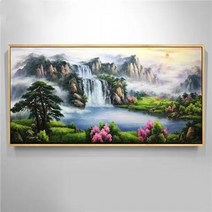 Makone 상표등록 재물복 들어오는 폭포 산수화 풍경 대형 보석십자수 압정 아트, 100x45cm