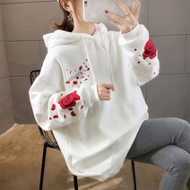다소미얼 여자 박시 후드 플라워 오버핏 롱티 후드티